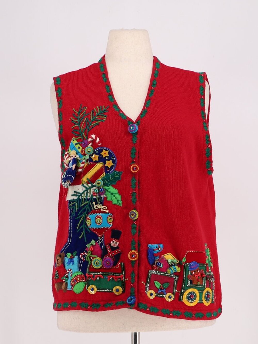 Marisa Christina Christmas Collection Embellished Christmas Sweater Vest Red L